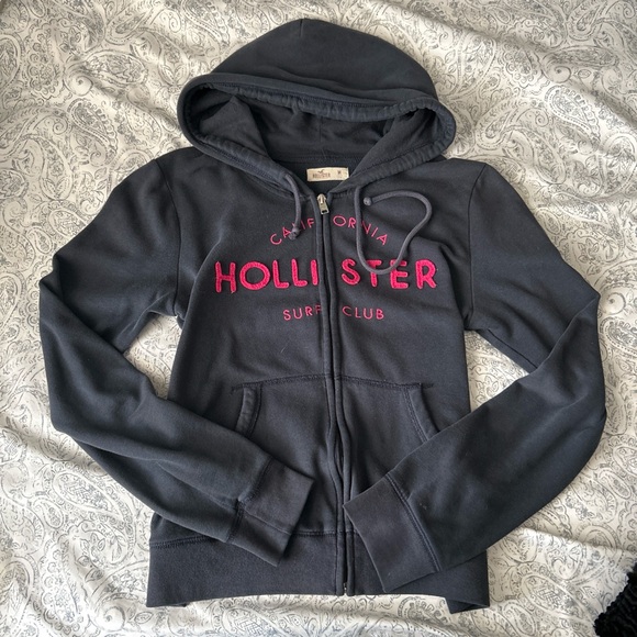 Hollister Tops - Hollister Navy Hoodie with Pink Surf Club Logo
